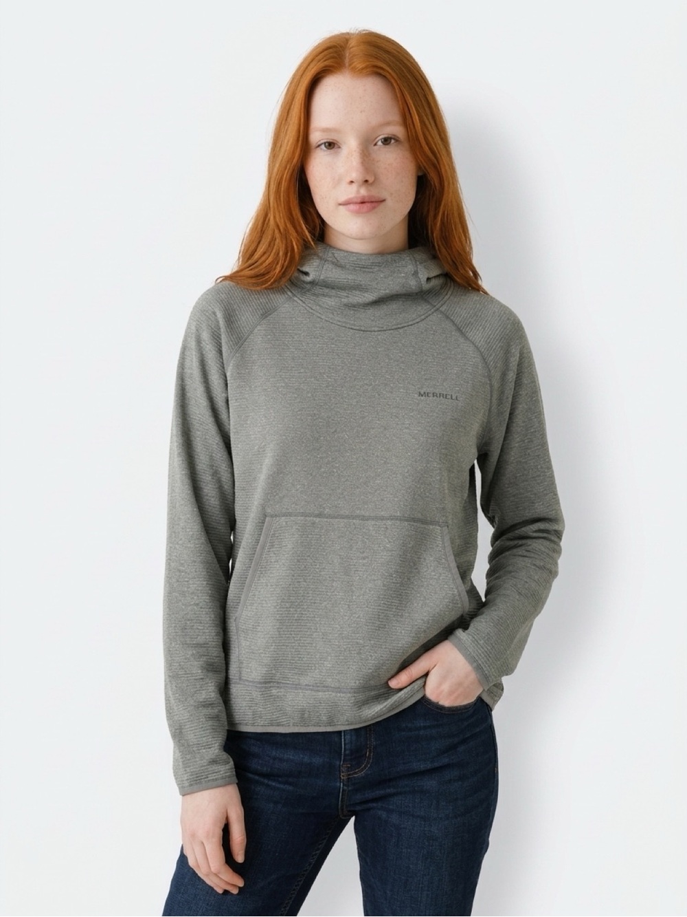 Merrell Women's Gray Funnel Neck Pullover Sweater with Hood - XL